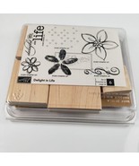 Stampin&#39; Up 2007 &quot;Delight In Life&quot; Set of 6 Wood Mount Rubber Stamps NEW... - $14.56