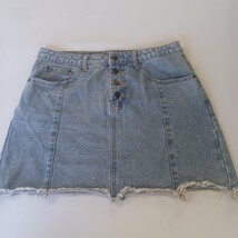 Sadie & Sage Women's Blue Button Fly Denim Frayed Mini Skirt Pockets Waist 32" image 12