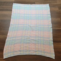 Vintage Cotton Open Waffle Weave Baby Blanket Pastel Plaid Beacon WPL 1675 - £55.38 GBP