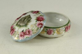 Vintage Porcelain Hand Painted Pink Rose Country House Round Powder Dish Box - £16.53 GBP