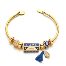 Boho Fashion Crystal Lucky Hand Cuff Open Jewelry Gold Color Colorful Turkish Ev - £12.35 GBP