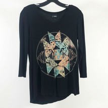 Daytrip 3/4 Sleeve Embellished Abstract Tiger Top Black Women&#39;s Small - $14.84