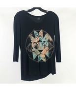 Daytrip 3/4 Sleeve Embellished Abstract Tiger Top Black Women&#39;s Small - $273.70 MXN