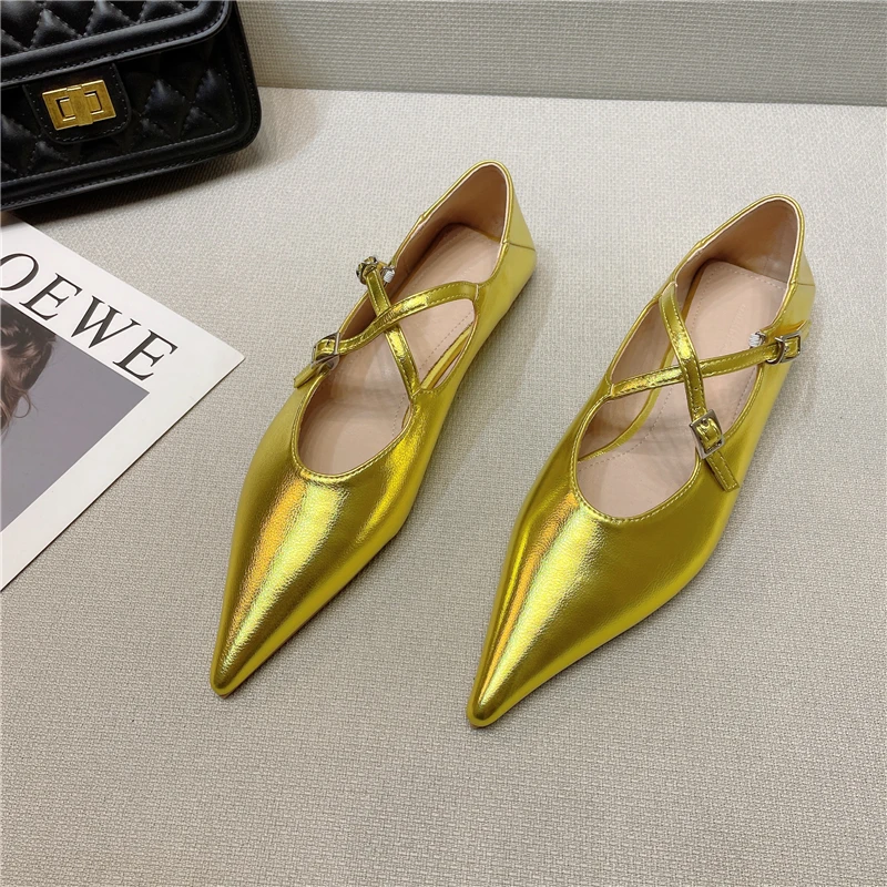 Pointed Toe 2024 Spring Summer Mary Jane French Retro Flat Shoes Pumps Women Bal - £189.34 GBP