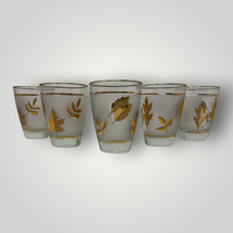 Vintage Libbey Golden Foliage Juice Glasses Retro MCM Barware Gold Frosted Leaf - £42.48 GBP