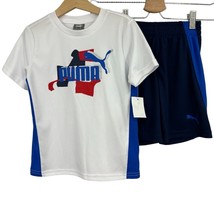 Puma outfit size 5 boys white blue t-shirt athletic shorts 2 pc NEW - £19.29 GBP