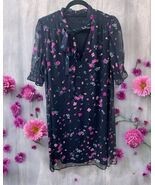 Dkny Womens Black Shift Dress Floral Pattern cut out Size 14 sheer short... - $52.71 CAD