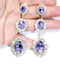 Bridesmaid Drop Earrings, Rhinestone Crystal Earrings, 3.4 inch Lavender Chandel - £30.03 GBP