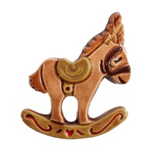 Vtg Handpainted Glazed Ceramic Holiday Rocking Horse Ornament Donkey Gin... - €6,89 EUR