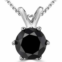 0.26 Carat 14K White Gold Black Diamond 6 Prong Solitaire Necklace &amp; Chain - £275.55 GBP