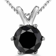 0.26 Carat 14K White Gold Black Diamond 6 Prong Solitaire Necklace &amp; Chain - £272.98 GBP