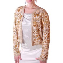 Womens  VTG Formal Jacket White Gold Beaded Evening Niteline Della Roufogali S - $70.84