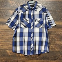 Studio 10 Snap Button Shirt Mens Size XXL Blue Plaid Long Sleeve Casual ... - £11.08 GBP