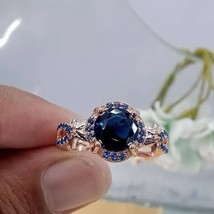 2.10Ct Round Cut Lab-Created Blue Sapphire Halo Disney Ring 14K Rose Gold Plated - £82.63 GBP