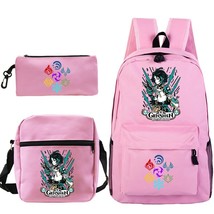 Genshin Impact Backpack Canvas School Bags for Girls Boys Harajuku Game 3pcs/set - £90.42 GBP
