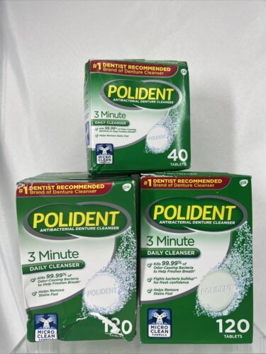 (3) Polident Daily 3 Minute Antibacterial Denture Cleanser 2x 120 &amp; 40 C... - $19.99