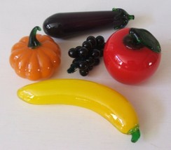 5 Pieces of Glass Fruit Banana Red Apple Grapes Egg Plant Pumpkin - £31.61 GBP