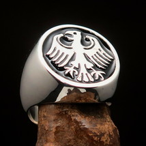 Excellent crafted round Men&#39;s Seal Ring black German Eagle - Sterling Silver - $70.00