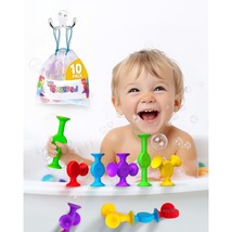 Textured Suction Bath Toys 10Pcs | Connect, Build, Create | No Mold Bath Toy | H - £15.12 GBP