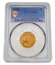1911 G$5 Gold Indian Half Eagle Graded by PCGS as MS-62 - $3,356.28