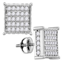 10k White Gold Womens Round Pave-set Diamond Square Cluster Earrings 1.00 Cttw - £759.38 GBP