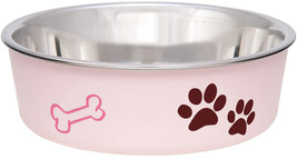 Loving Pets Light Pink Stainless Steel Dish With Rubber Base Small - 6 c... - £34.60 GBP