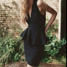 Anthropologie Ganni Eleanor Peplum Dress Black Sleeveless Size Large - £65.16 GBP