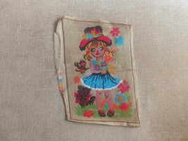Vintage needlepoint tapestry, Girl with flowers, handmade finished gobel... - $20.00