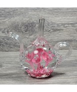 VTG Prestige Art Glass Paperweight Tea Pot 1991 Pink Trumpet Flowers Rin... - $24.02