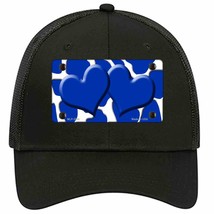 Blue White Giraffe Blue Centered Hearts Novelty Black Mesh License Plate Hat - £23.31 GBP