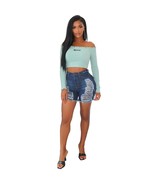 Plus Size Light Blue Ripped Cut Out Denim Shorts With Tassel Pants - £23.18 GBP