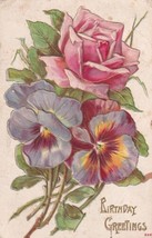 Birthday Greetings Pink Rose Pansies 1911 Windsor MO Postcard B31 - $2.99