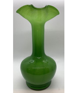 Antique Blown Art Glass Green Stripe Optic Cased Scalloped Vase Rough Po... - £25.65 GBP