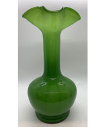 Antique Blown Art Glass Green Stripe Optic Cased Scalloped Vase Rough Po... - $32.62