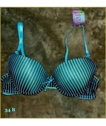 NWT Hers By Herman Turquoise Blue Stripe Convertable Push-Up Bra  34B - $7.95