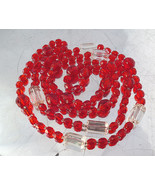Art Deco Czech Red and Crystal Necklace Cathedral Bead Flapper length 34&quot; - £30.66 GBP