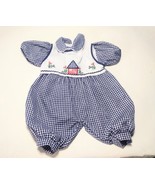 Vintage Handmade Cotton Gingham Infant One Piece See Msmts for Size Embr... - £8.21 GBP