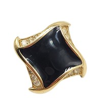 TRIFARI Gold Tone Pave Clear Rhinestone Black Enamel Abstract Pin Brooch Vintage - $19.79