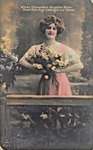 Bella Giovane Woman-Colorful Abito &amp; Fiori ~1910 Tedesco Foto Cartolina - £4.96 GBP