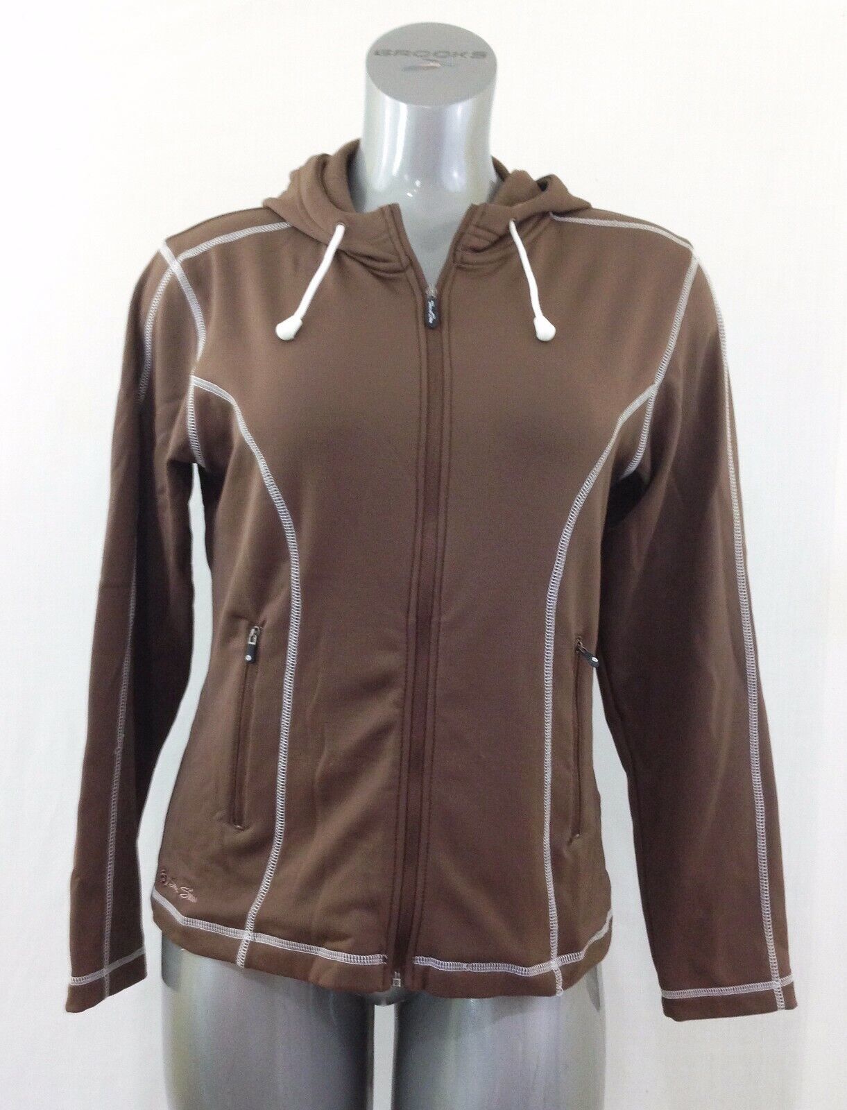 Second Skin Women&#39;s Medium Long Sleeve Full Zip Brown Hooded Sweatshirt ... - $7.92