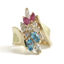 Authenticity Guarantee 
Vintage Marquise Ruby Blue Topaz Diamond Stateme... - $995.00