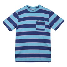 Volcom Boy&#39;s Sky Blue &amp; Navy With Coral Striped S/S T-Shirt (S02) - £8.12 GBP