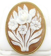 Gold-Filled Carved Floral Genuine Natural Shell Cameo Pin / Pendant (#J4259) - $247.50