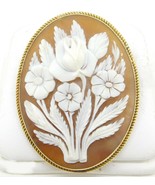 Gold-Filled Carved Floral Genuine Natural Shell Cameo Pin / Pendant (#J4... - £194.69 GBP