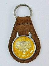 Vintage Aries leather keychain keyring metal back Brown - $10.29