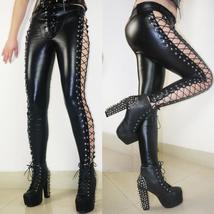 Adjustable Lace-Up Bandage Leggings - Sexy PU Leather with High Waist Design - £52.59 GBP
