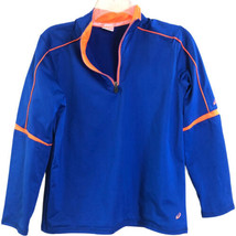 Asics 1/4 Zip Blue with Orange accents fleece line Size Large - £16.81 GBP