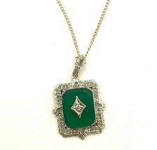 Authenticity Guarantee 
10k Gold Art Deco Genuine Natural Green Onyx Diamond ... - £445.55 GBP