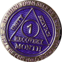1 Month AA Medallion Reflex Purple Silver Plated Sobriety Chip Coin - £11.00 GBP