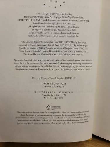 JK Rowling Harry Potter and the Deathly Hallows US 1st Edition/1st Printing HC Item image 7